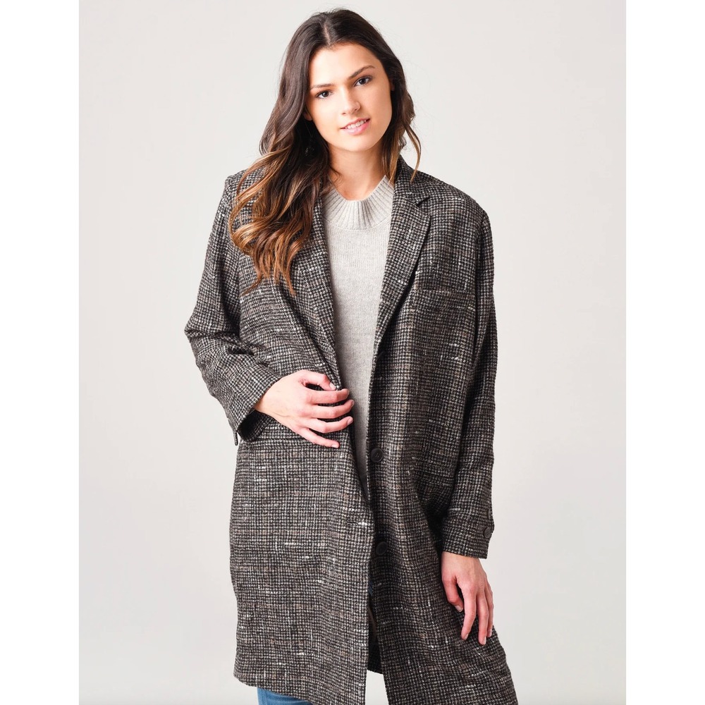 Brochu Walker Mondrian Coat Tweed Herringbone Long Coat Jacket Women's Size L - Picture 2 of 9
